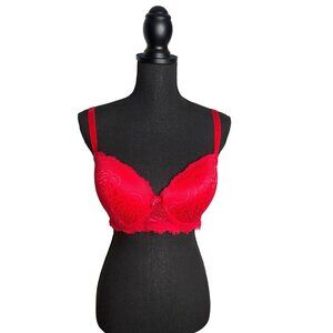 Rene Rofe Women's Red Lace Bra Padded with Underwire 38DD NWOT